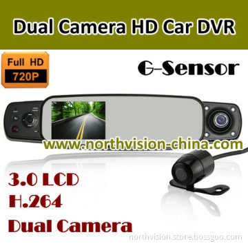 G-Sensor 720p Dual Camera Rearview Mirror Car Video Recorder